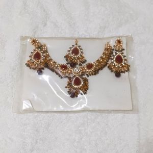 Gold, Red and Green Indian Jewelry Set